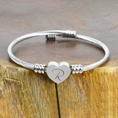 Bracelet Initial Câble Cœur Hypoallergénique et Ajustable