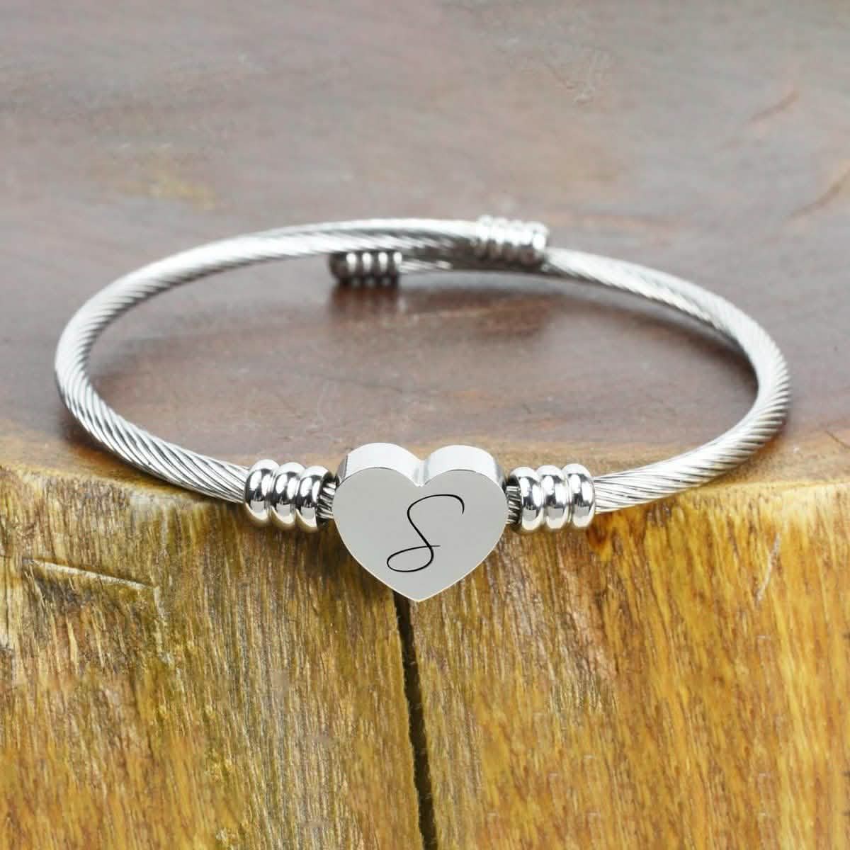 Bracelet Initial Câble Cœur Hypoallergénique et Ajustable