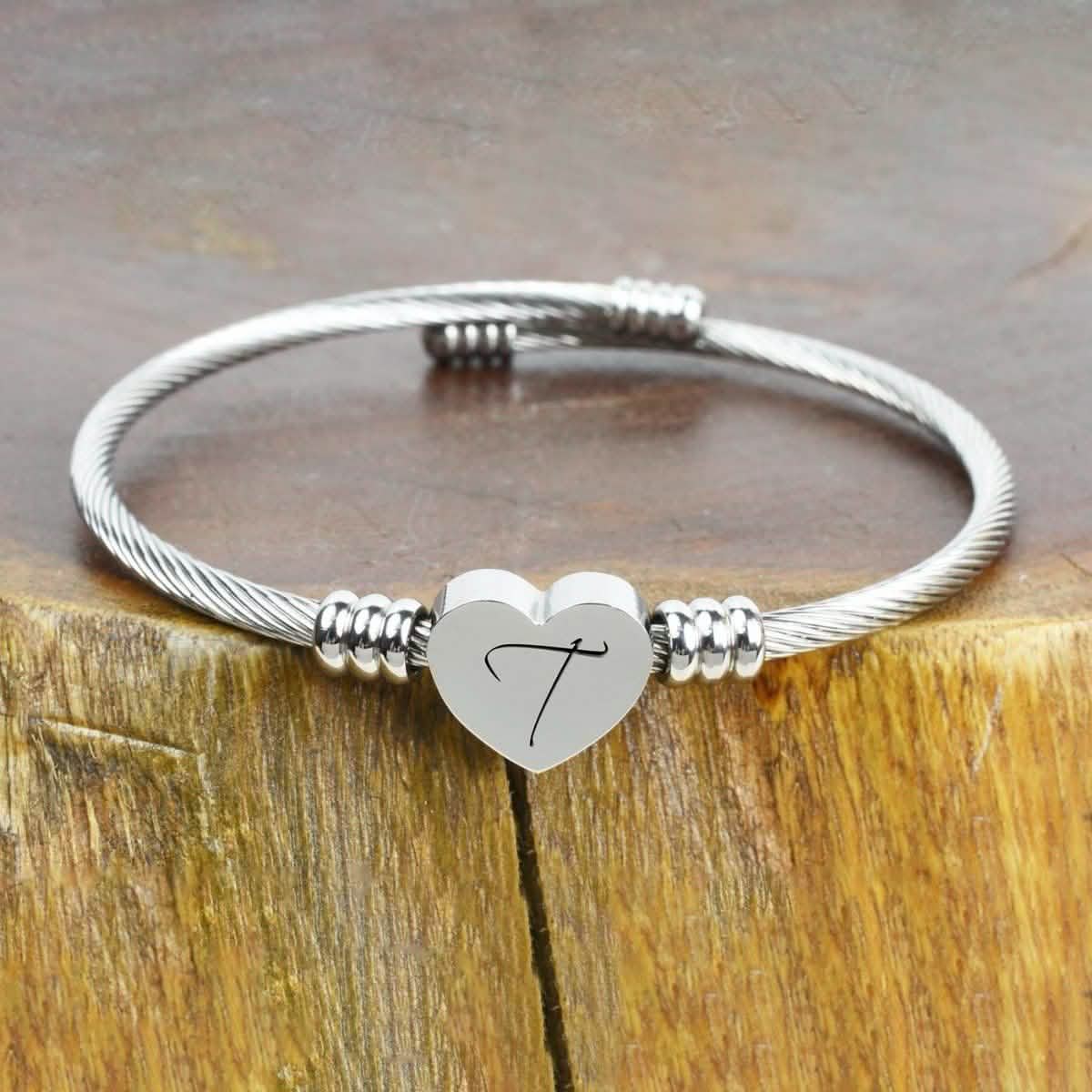 Bracelet Initial Câble Cœur Hypoallergénique et Ajustable