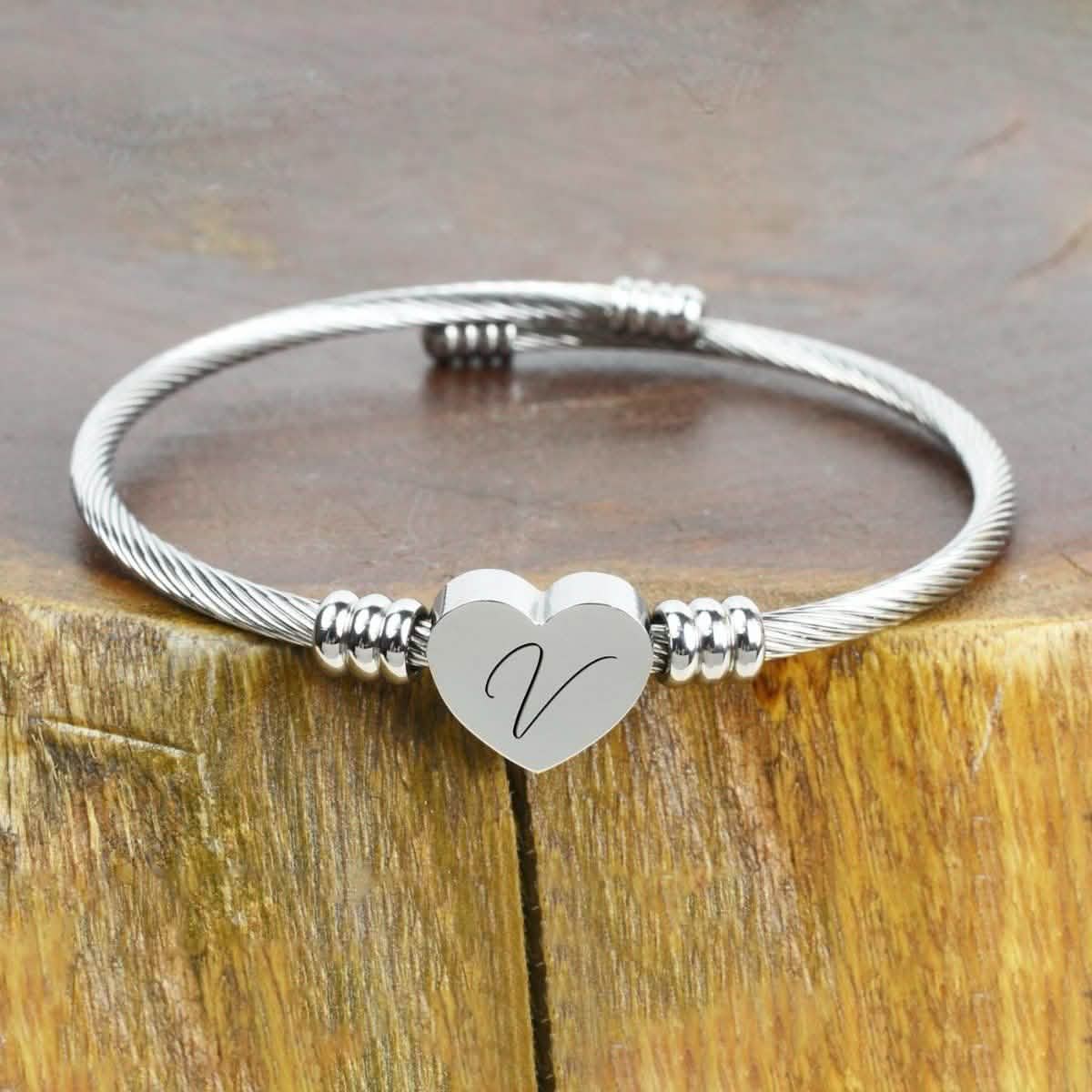 Bracelet Initial Câble Cœur Hypoallergénique et Ajustable