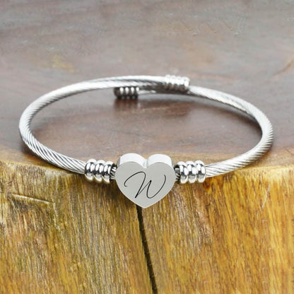 Bracelet Initial Câble Cœur Hypoallergénique et Ajustable