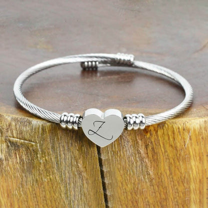Bracelet Initial Câble Cœur Hypoallergénique et Ajustable