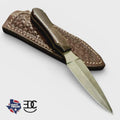 Poignard Texas fait main en acier inoxydable 10Cr15CoMoV avec plaquettes en ébène d'Afrique, étui en cuir marron cousu main, port ceinture/botte #RockinEDC