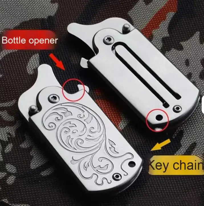 Mini-Klappmesser D2 Schlüsselanhänger Edelstahl Flaschenöffner EDC