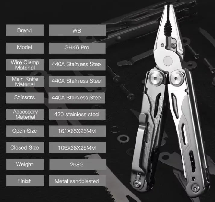 16-in-1 Edelstahl EDC Multitool Zange, 440 Stahl Camping Multi-Tool Messer, Taschen Survival Werkzeug, Bushcraft Ausrüstung