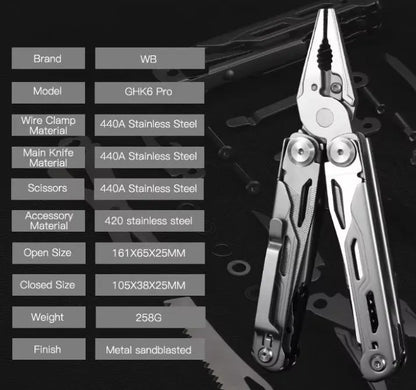 16-in-1 Edelstahl EDC Multitool Zange, 440 Stahl Camping Multi-Tool Messer, Taschen Survival Werkzeug, Bushcraft Ausrüstung