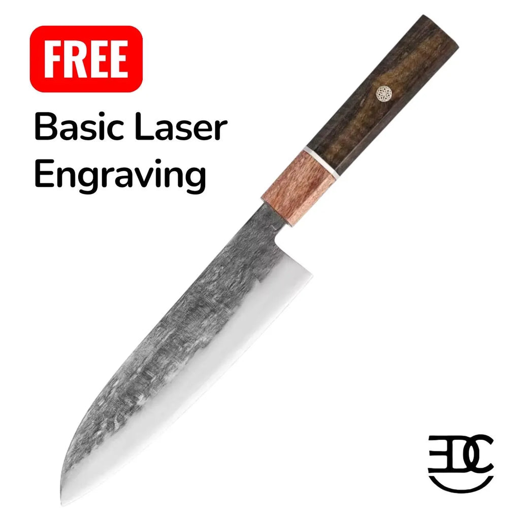 Couteau de Chef Santoku 7" style japonais en Acier Inoxydable 5Cr15 - Gravure Laser GRATUITE - Couteau de Cuisine Personnalisé
