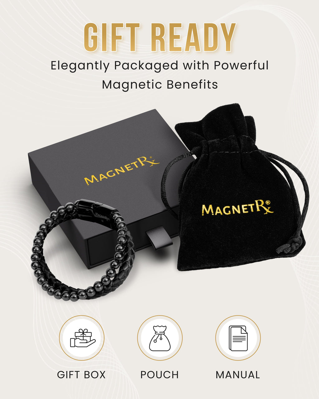 Bracelet magnétique perles hématite haute puissance et cuir