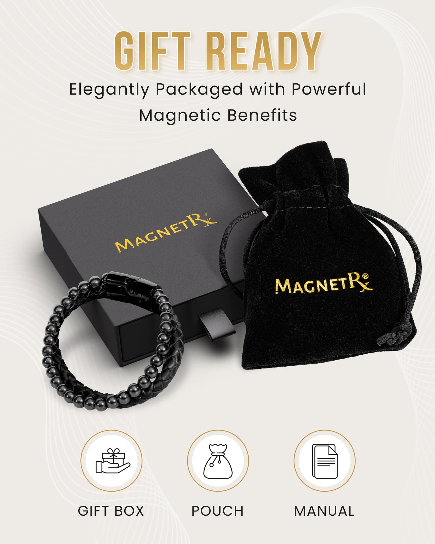 High Power Hematite Bead & Leather Magnetic Bracelet