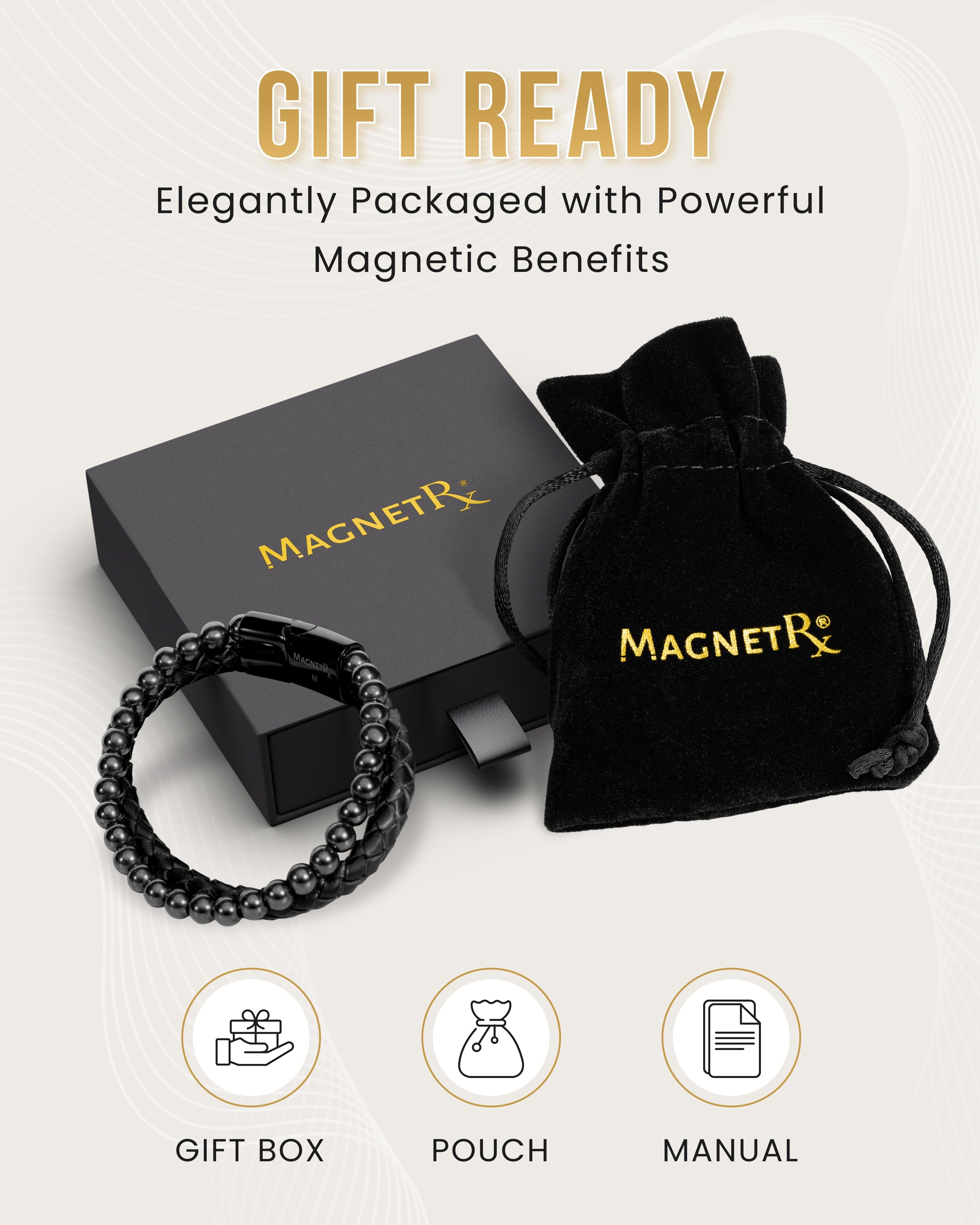Bracelet magnétique perles hématite haute puissance et cuir