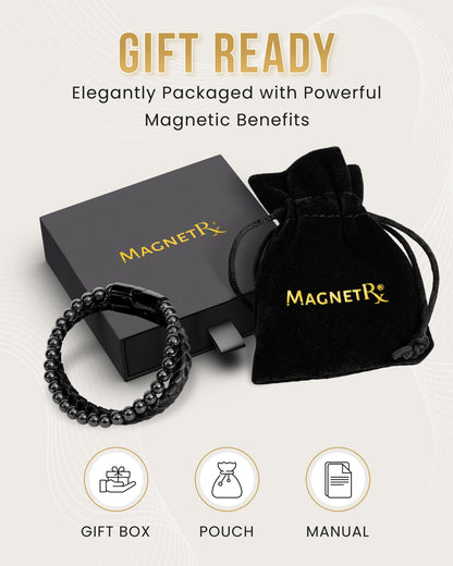 High Power Hematite Bead & Leather Magnetic Bracelet