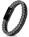 Bracelet magnétique perles hématite haute puissance et cuir