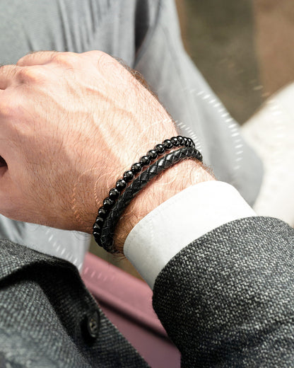 High Power Hematite Bead & Leather Magnetic Bracelet