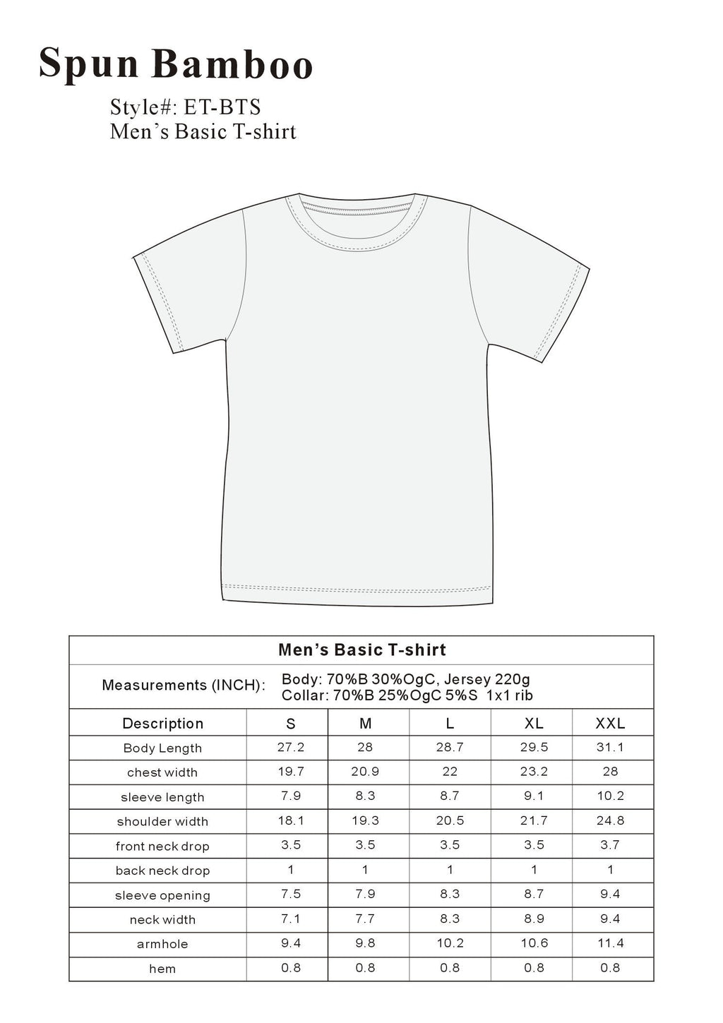 Liquidation : T-shirt à manches courtes en bambou pour hommes - Coupe classique
