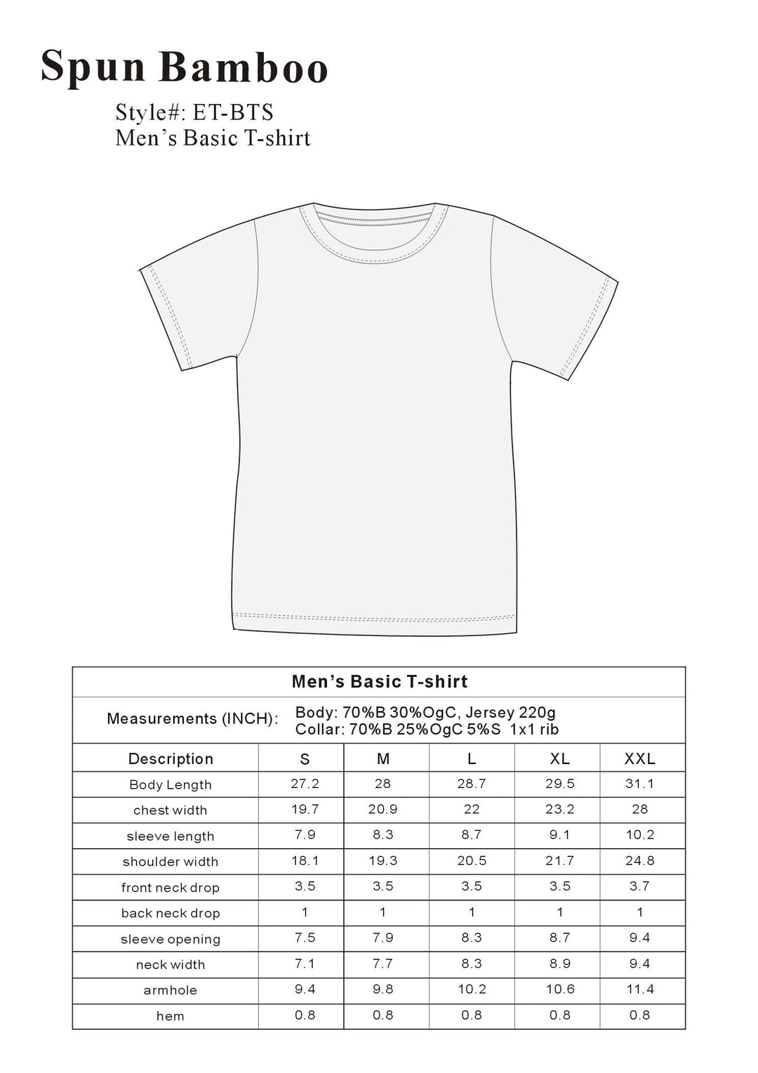 Ausverkauf Herren Bambus Kurzarm T-Shirt - Klassischer Schnitt