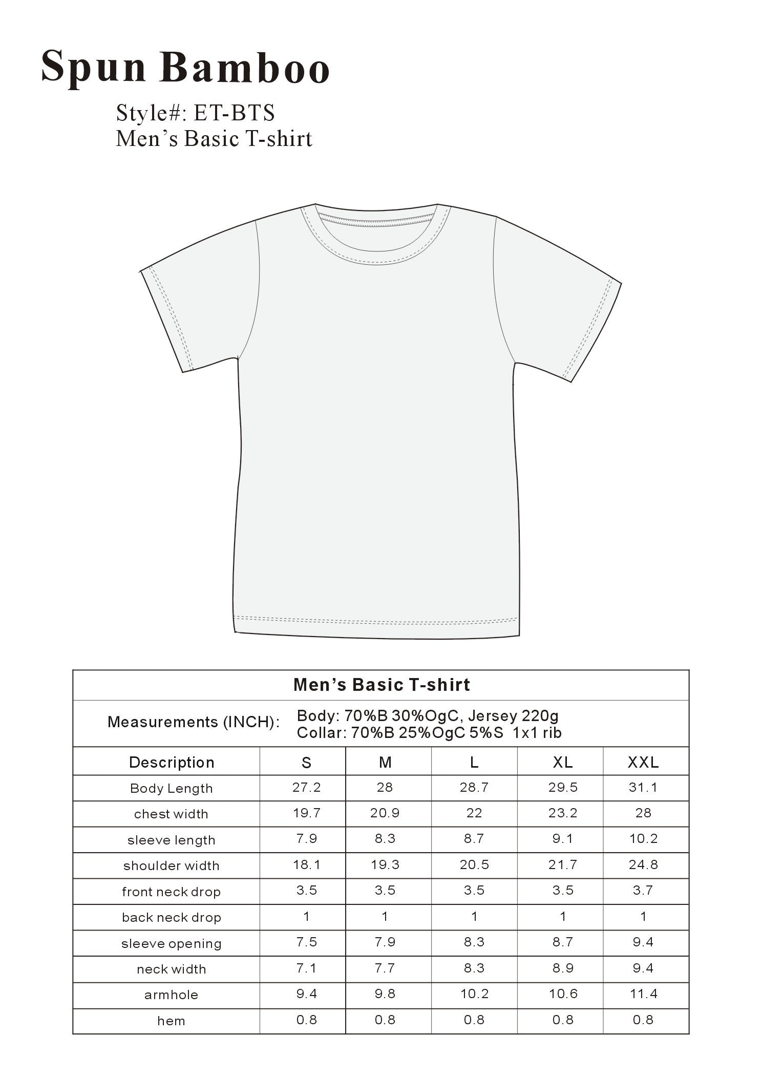 Liquidation : T-shirt à manches courtes en bambou pour hommes - Coupe classique